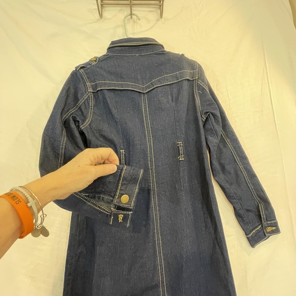 Mishan Coat Women XL Blue Denim DRESS Long Button Front Western Pockets READ - Picture 14 of 16